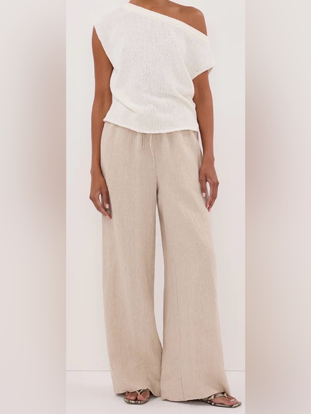 DISSH Natural 100% Linen Wide Leg Drawstring Pants Size 4